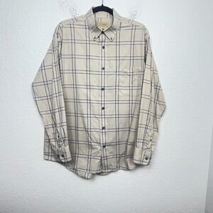 Cabela's Outfitters Series Shirt Mens Large Beige Grid Plaid Cotton Button‎ Down
